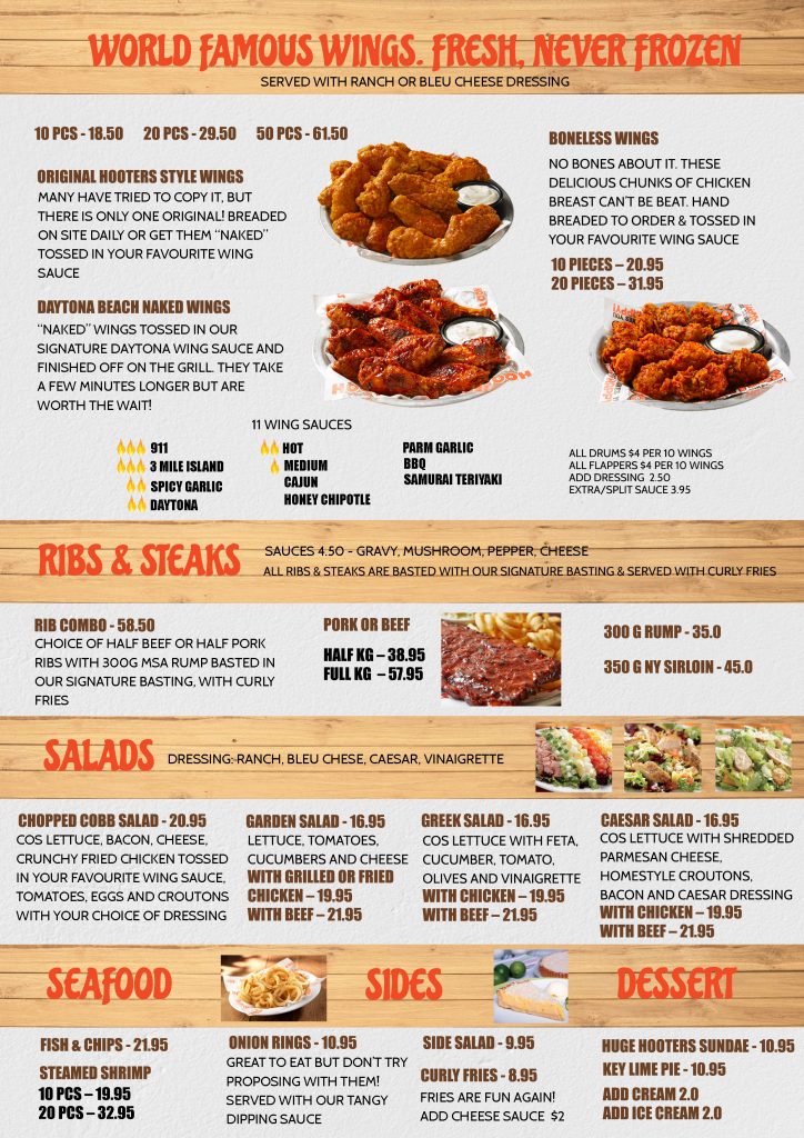 Menu HOOTERS